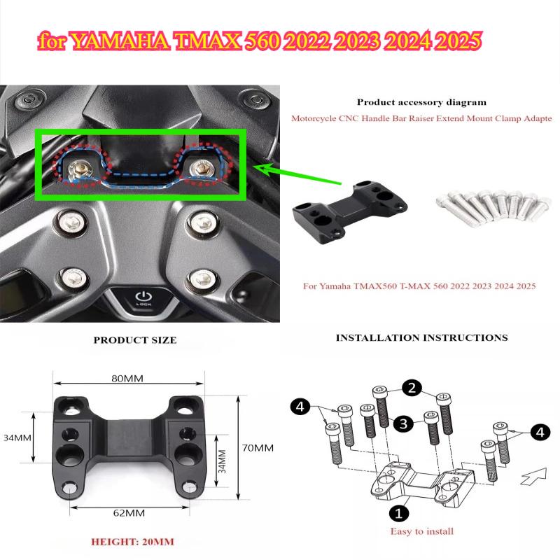Motorcycle Upper Riser Clamp Handlebar Riser Kit CNC Handle Bar Raiser Extend Mount Clamp Adapte For Yamaha TMAX560 T-MAX 560