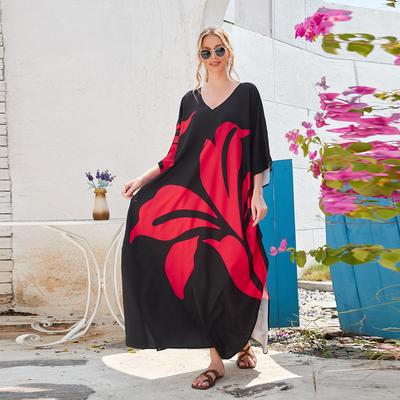 Women Plus Size Print Batwing Sleeve Long Dress Loose Plus Size Party Beach Dress Bikini Top