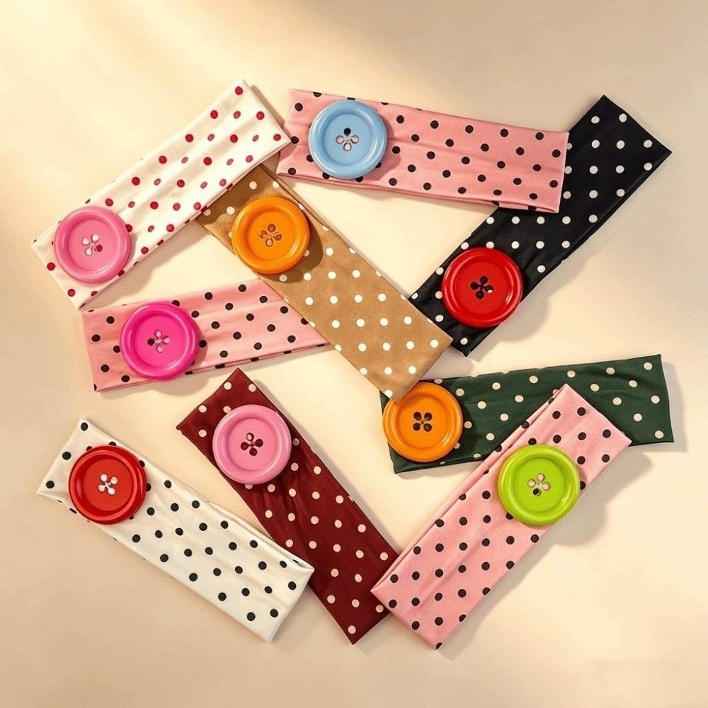 Dopamin Farbe Elastisches Kopfband Großer Knopf Yoga Haarband Modisches Polka Dot Stirnband Täglich
