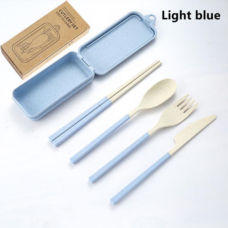 4Pcs Portable Tableware Set Wheat Straw Dinnerware Detachable Cutlery Travel Tableware Picnic Dinnerware Set Camping Cutlery Set