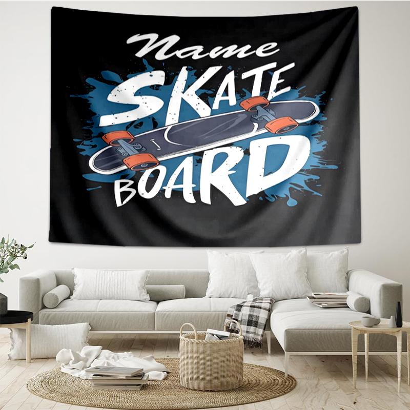 Custom Name skateboard Print Tapestry, Backdrop, Easy Setup, Ideal for Bedroom, Office & Living Room, with Aesthetic Wall Hanging Decor.