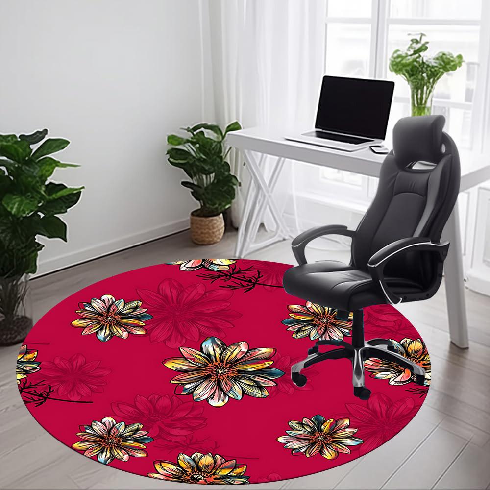 1PC Floral Pattern Chair Carpet for Office, Indoor Non-Slip Washable Carpet, Soft Comfortable Mat For Office Room Yy250930273