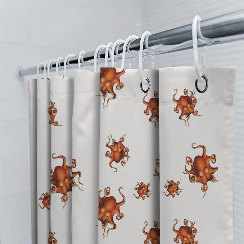 Ocean Octopus Shower Curtain Sea Life Bathroom Decor Nautical Shower Liner Waterproof Vintage Coastal Home Decor