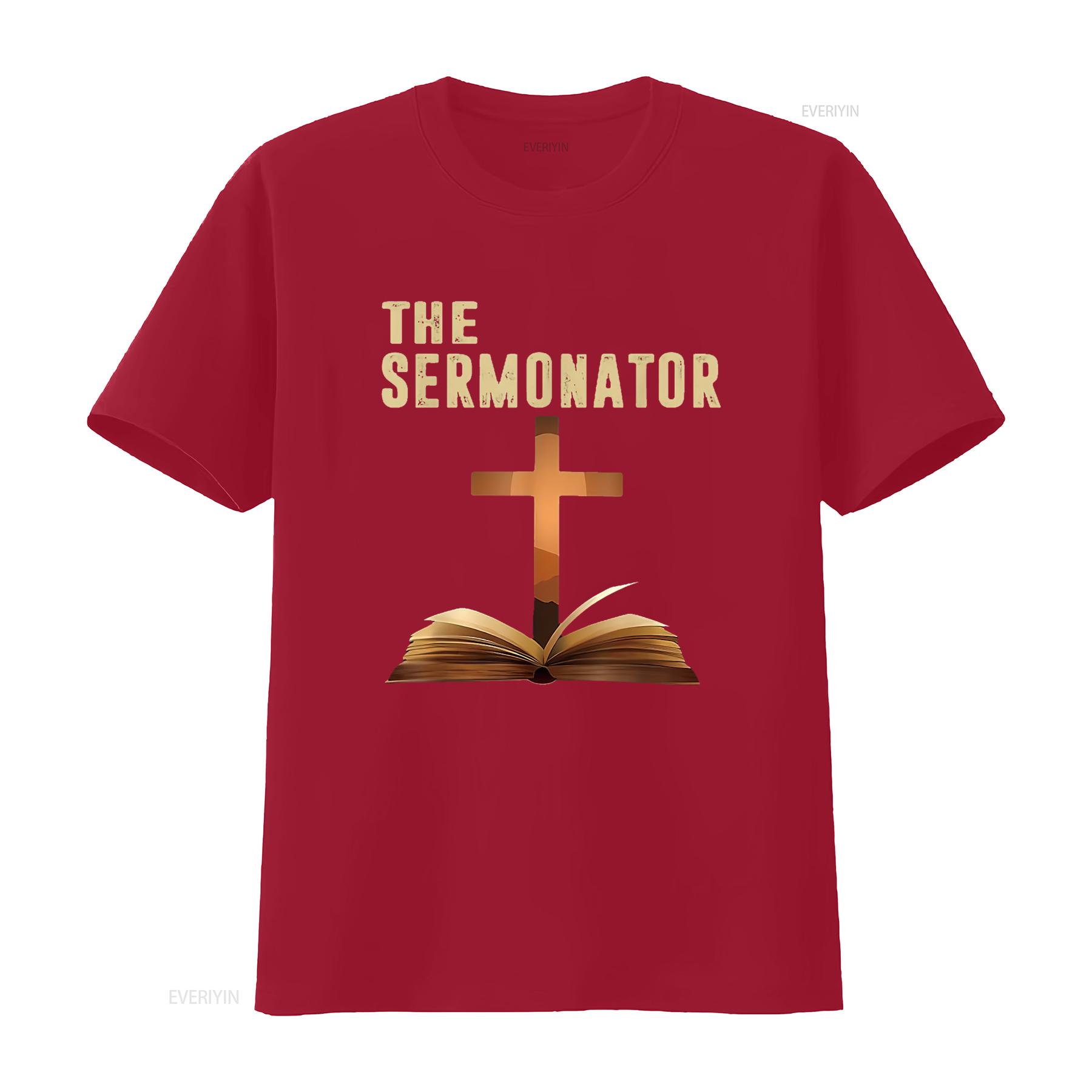Mens The Sermonator Funny Quotes T Shirt Black Medium vintage Washed Breathable designer clothes streetwear Stylish fashion S