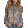 Spring and Summer New Style Lantern Sleeve Lace-up Top Floral Print Holiday Style Shirt