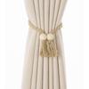 Magnetic Curtain Tiebacks 2 Pack Handwoven Cotton Rope Holdbacks with Tassels Wood Beads Drapery Binders Home Decors
