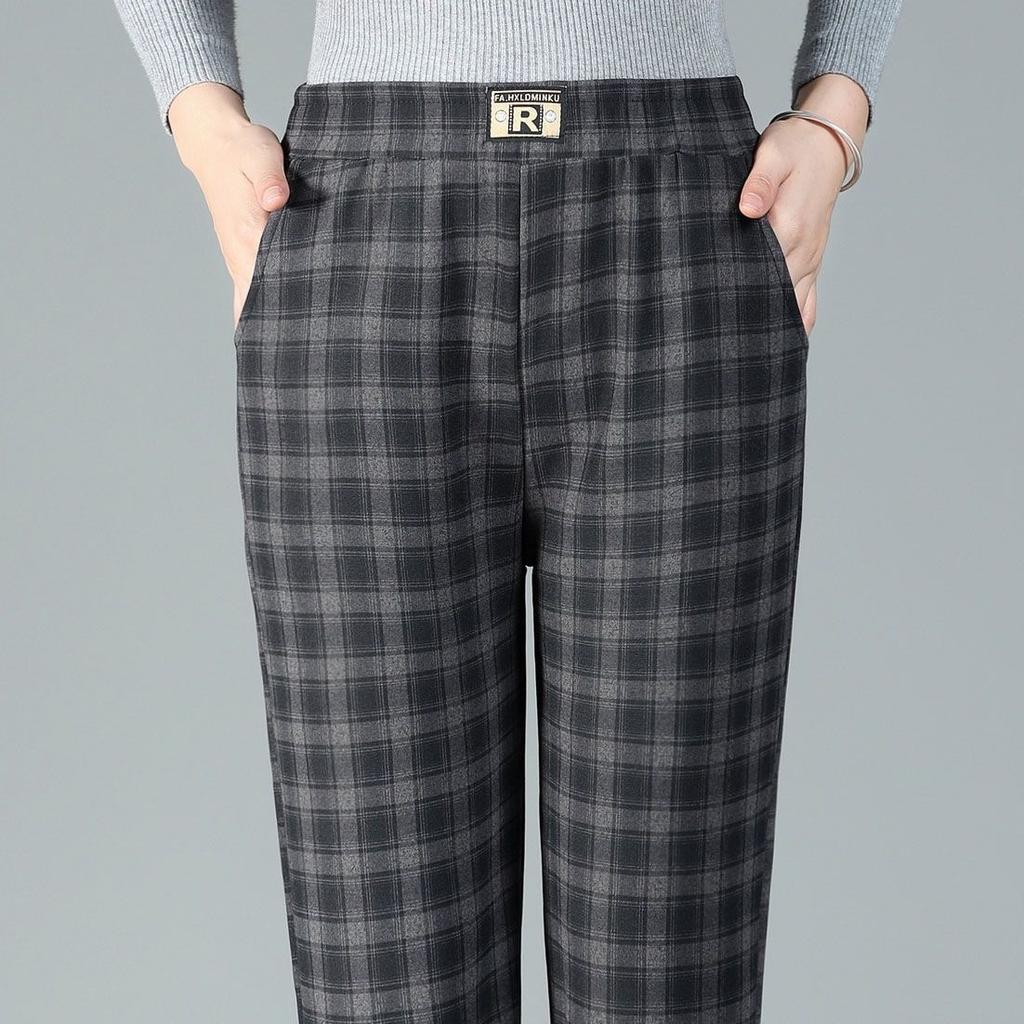 Women's Pants Autumn and Winter Plus Size Artistic Retro Plaid Casual Pants High Waist Women's Loose Pants