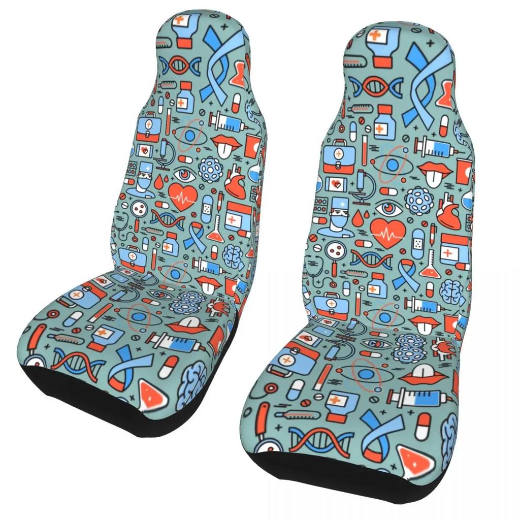 Nurse Hat Heart Pattern Front Auto Seat Cover For Women Print Nursing Car Seat Covers Fit Any Truck Van Rv Suv 2Pc