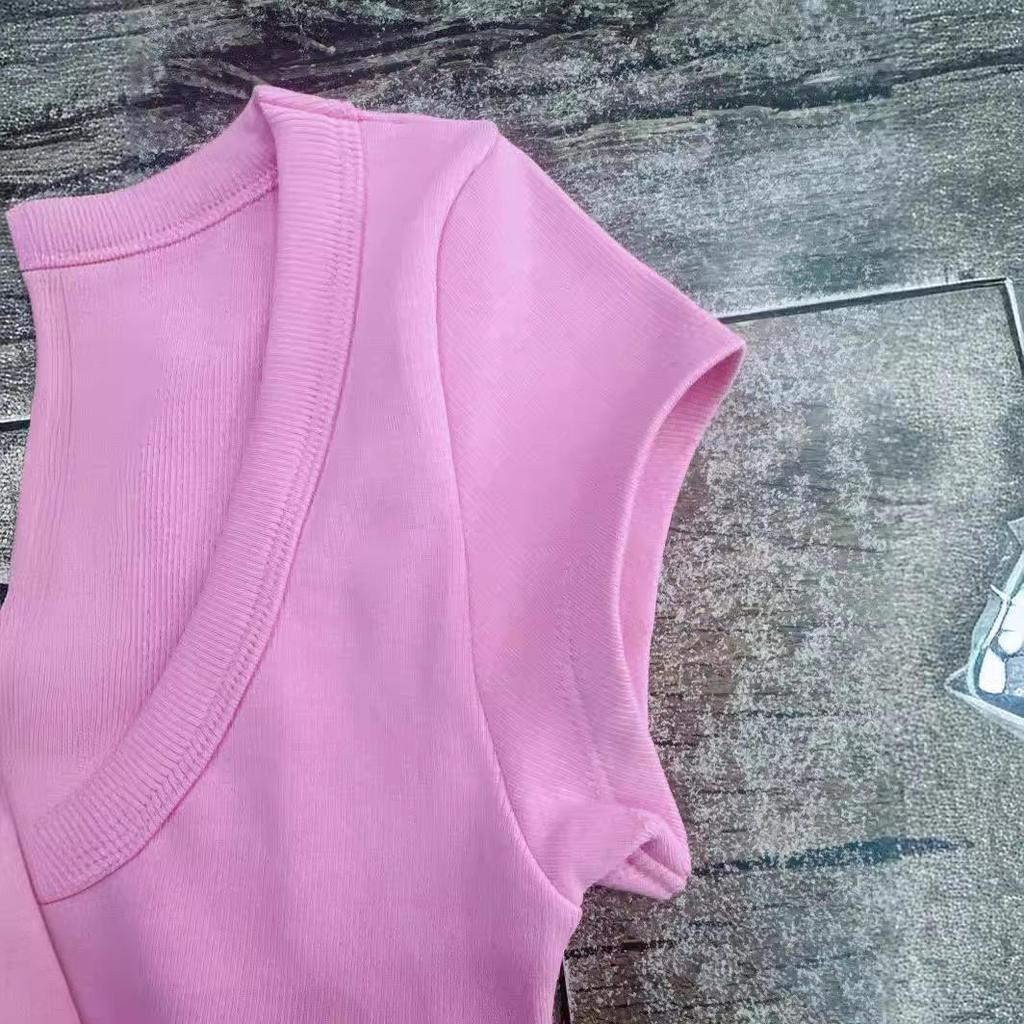 Women's Summer Sweet & Spicy Slim Fit Round Neck Ribbed Cotton T-Shirt, Short Sleeves