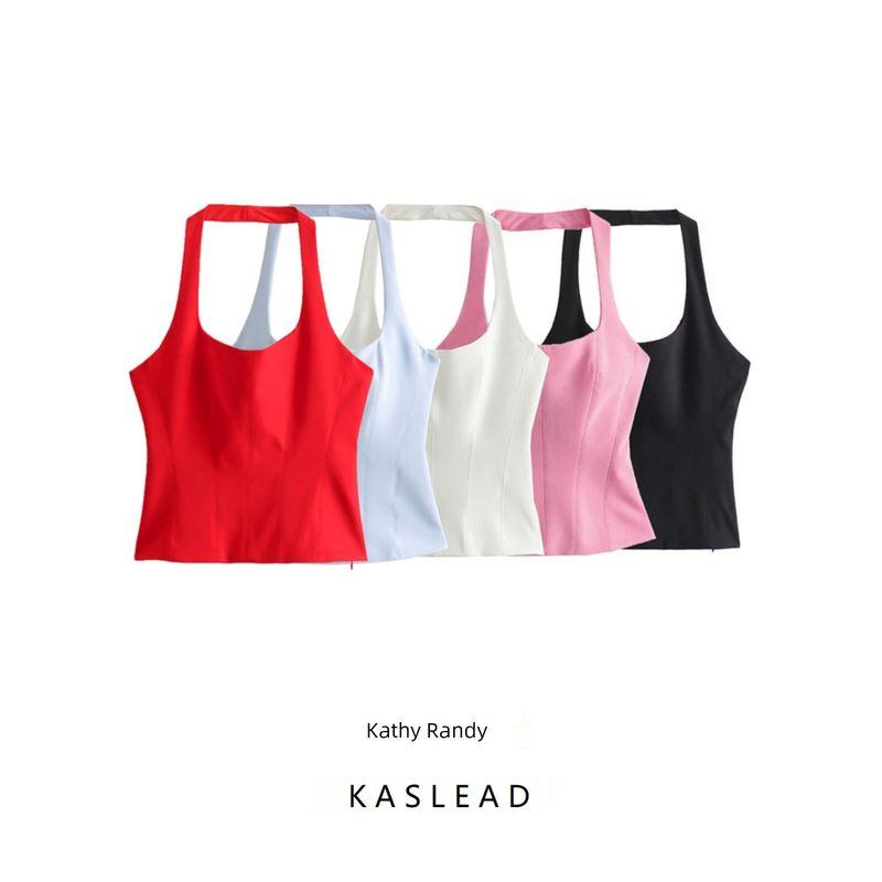 Kaslead Women's Clothing Fashion Casual Hanging Collar Tops