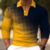 Men's Casual Gradient Button Up Long Sleeve Polo Shirt Fashion Sweatshirt