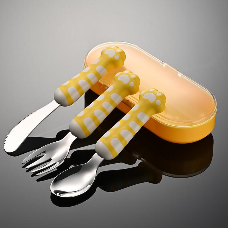 Qianxing Stainless Steel Cat Paw Baby Training Cutlery Set