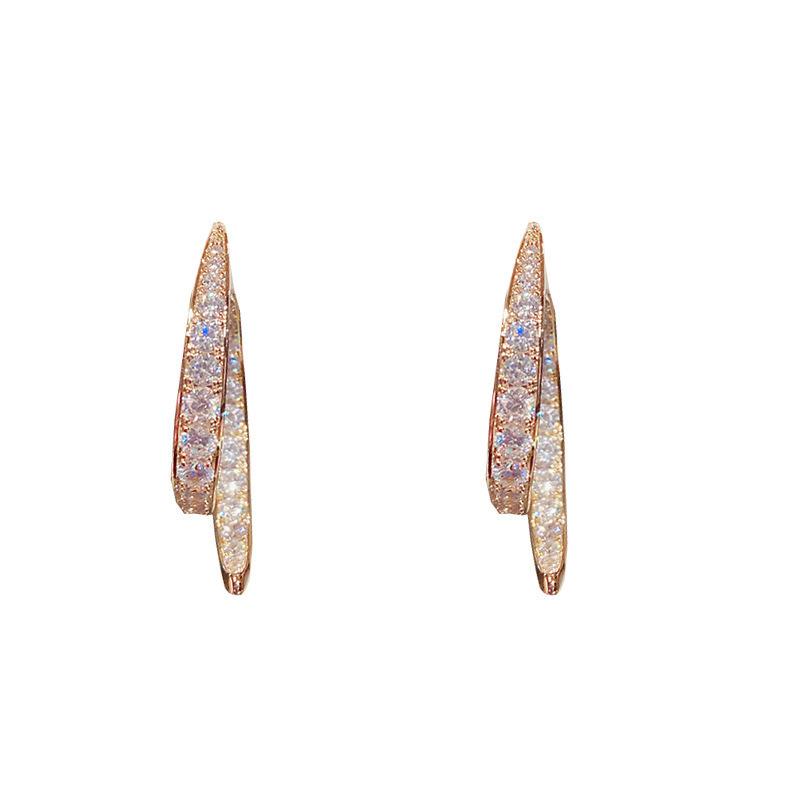 New design sense, front and rear two wear cross-fringed earrings, women's 111 silver needle fashion super flash fishtail stud earrings