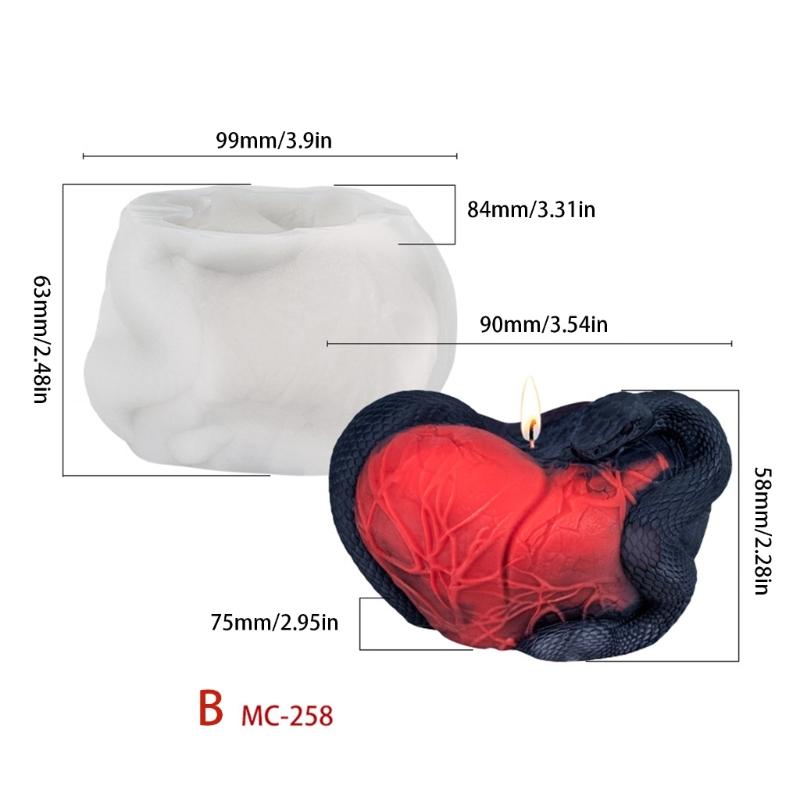 3D Snake Heart Candle Mould Silicone Molds Crafting Supplies Castings Molds Handmade Plasters Molds Easy Release