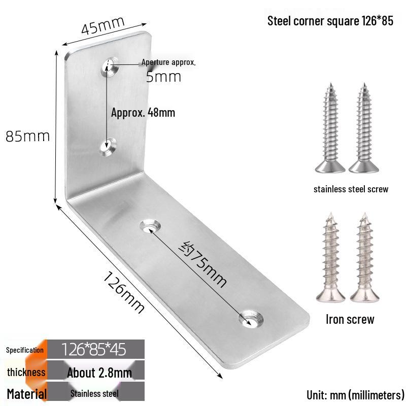 Thickened Stainless Steel 90° L-Shaped Bracket for Furniture and Shelves