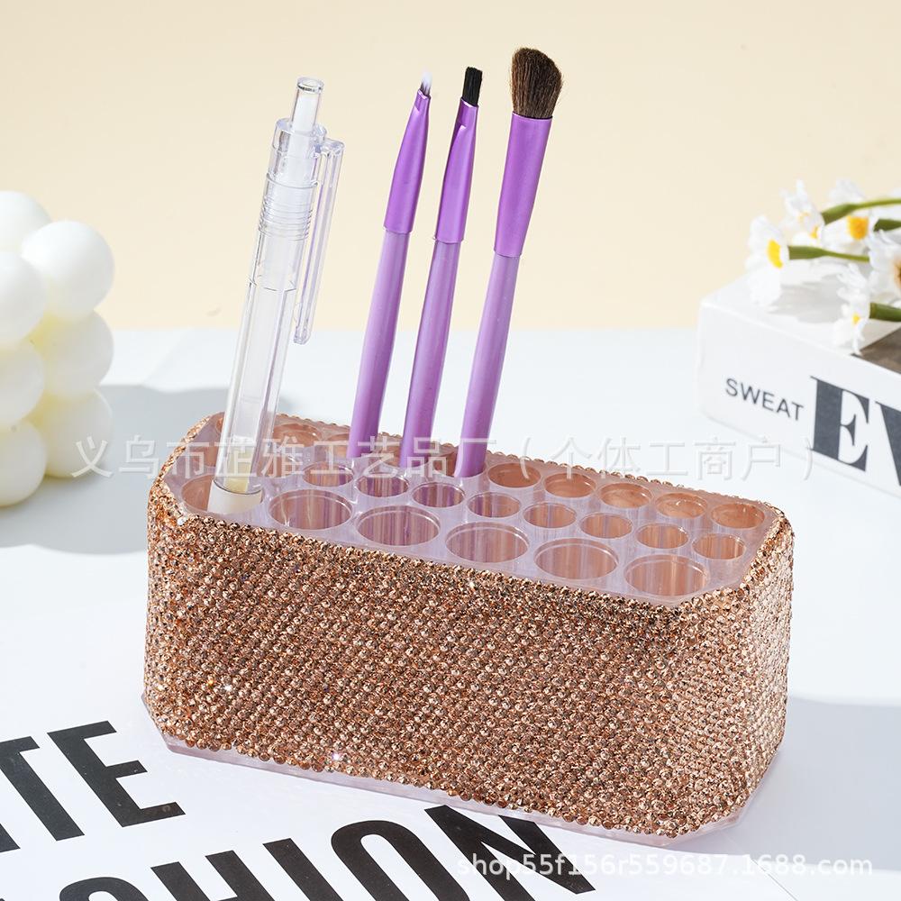 Diamond-set luxury acrylic 26-hole cosmetic pen holder, large hole transparent eyebrow pencil, eyeliner, storage box, finishing display stand