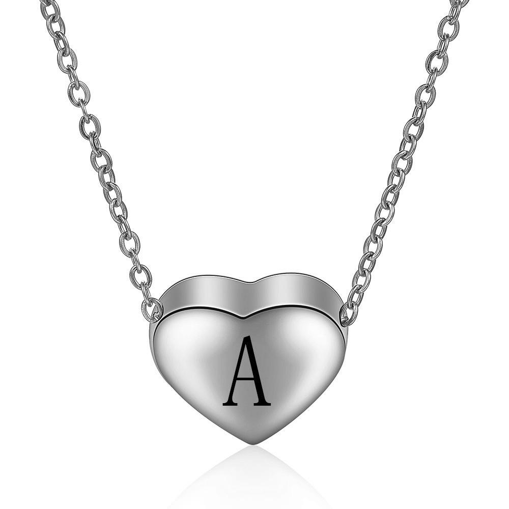 Stainless Steel Heart Initial Pendant Necklace, 26 Letters, Women s Titanium Steel.