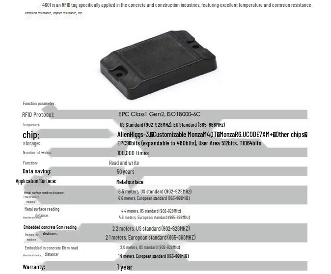RFID Cement Tag for Concrete Element Identification with Electronic Chip for Building and Pipe Management