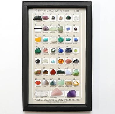 WETENSCHAP en Mineraal Specimen Collectie van 45 Specimens Doos Mineralen Namen en Belangrijkste Herkomsten Vermeld op de Achterkant van de Doos 130 x 200 x Natuurlijke Edelsteen