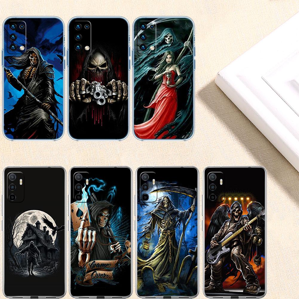 Grim Reaper Skull Transparent Phone Case for Samsung Galaxy A04 A04S A14 A23 A34 A54 M23 M33 M52 M53