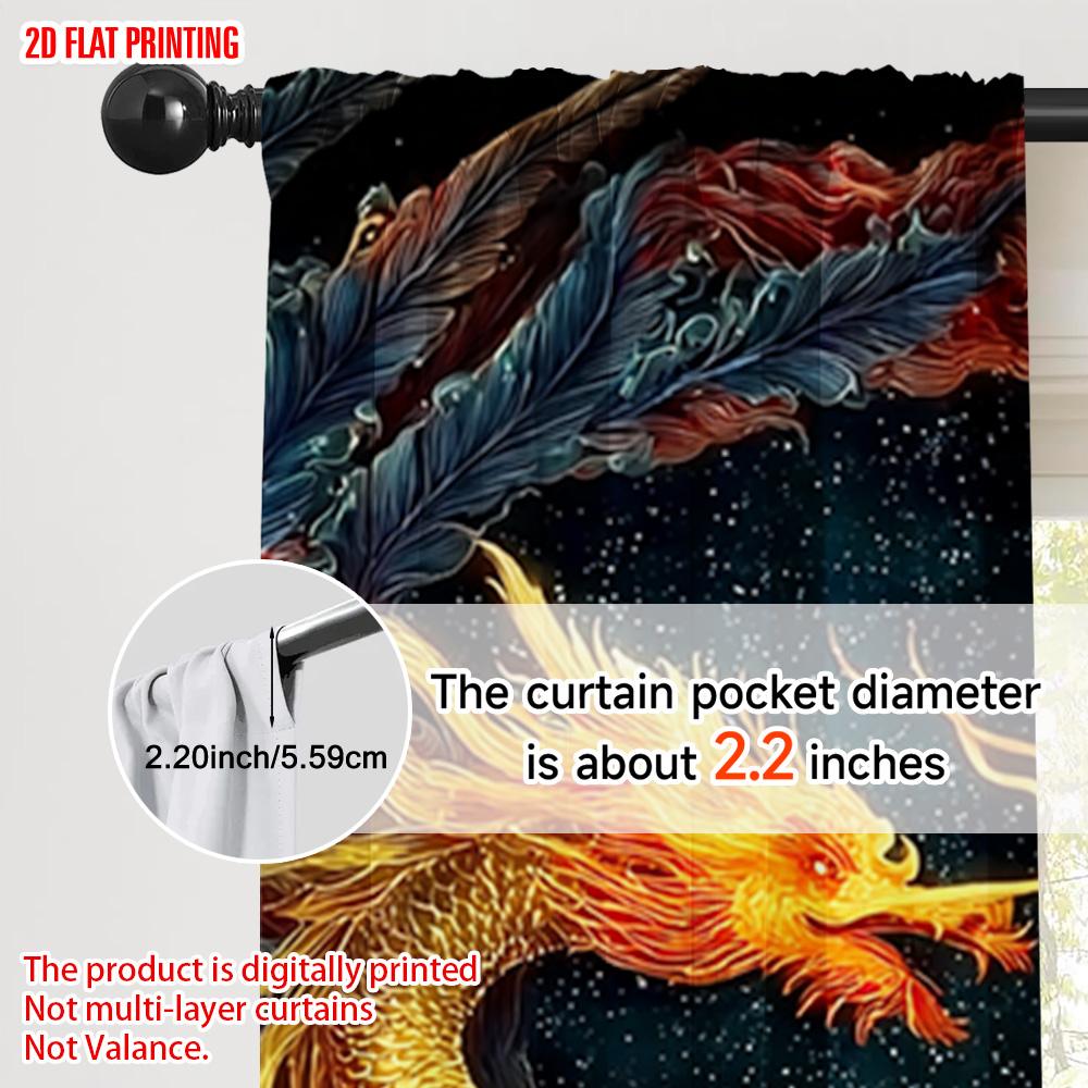 2pcs, plane printing Print Curtains dragon and phoenix Versatile 100% Polyester (without rod) Art Deco Festive Perfect for