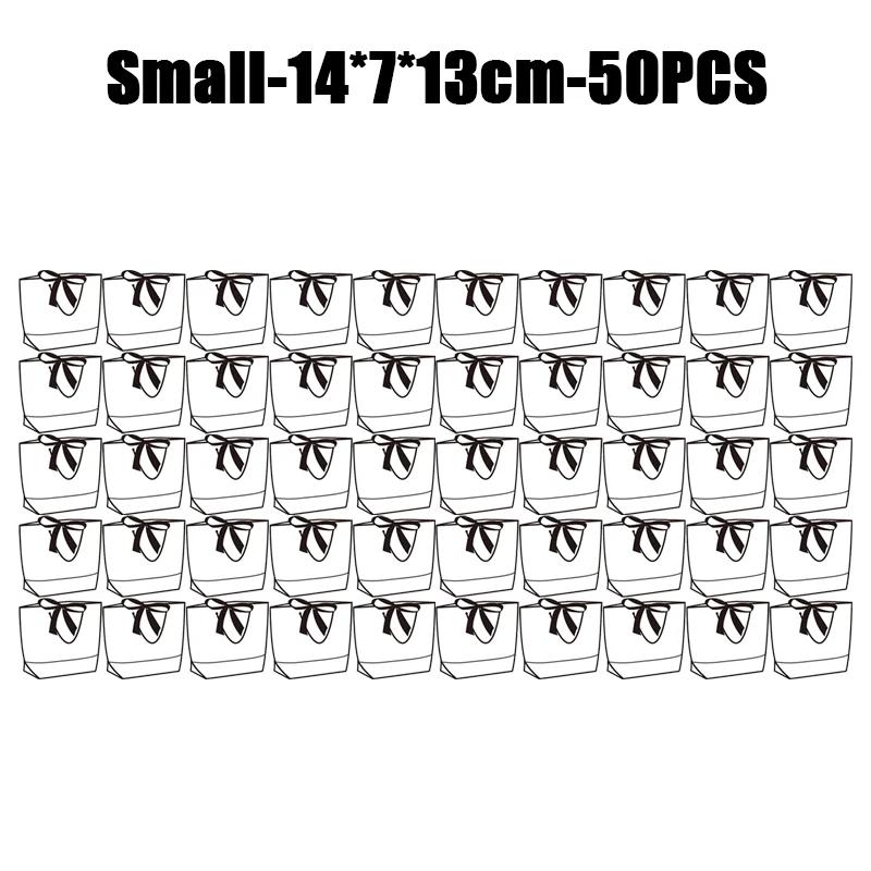 50pcs Ribbon Bow White Paper Tote Gift Bags with Handles Shopping Party Wedding Party Birthday Retail Bags