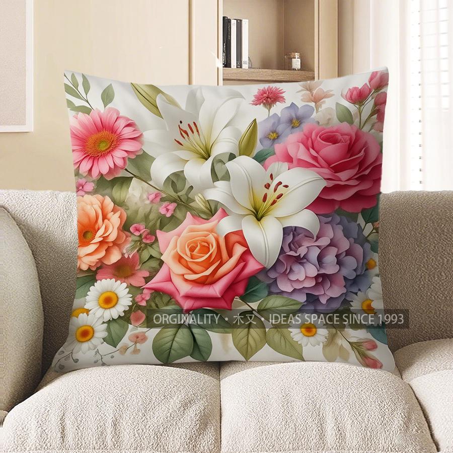 Home Decor Colorful Floral Bouquet Pillow For Home Decor Pattern Cushion Cover Suitable For Sofa Bedroom Car Pillow Cover