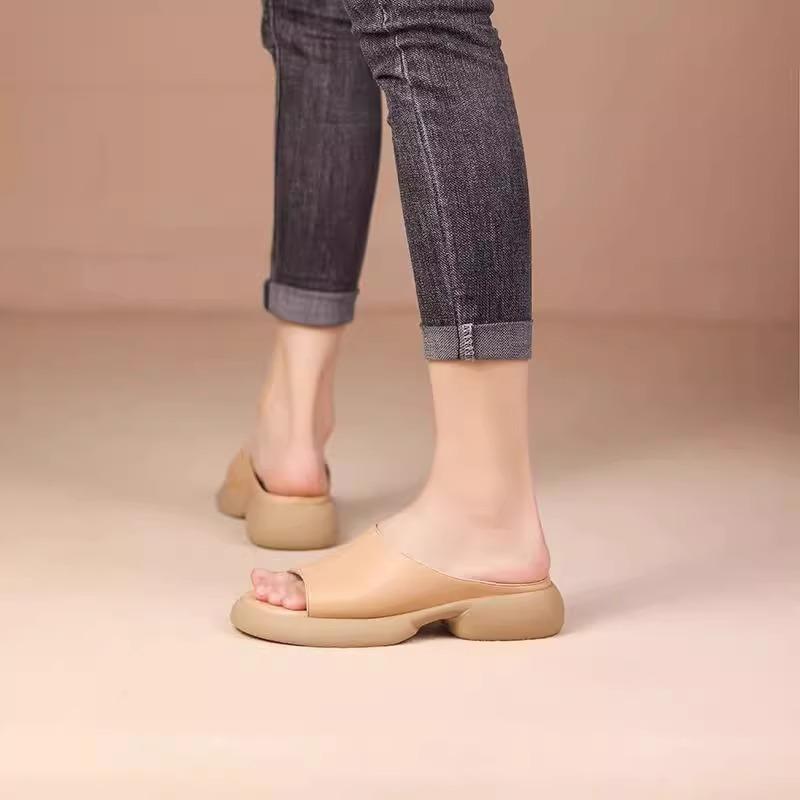 Lightweight Thick-soled Cool Slippers 2025 New Summer Flat-bottomed One-word Drag Retro Casual and Comfortable Soft-soled Slippers Women's Shoes