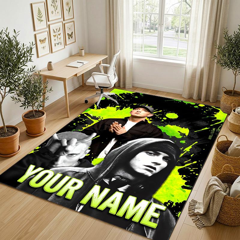Personalized Crystal Velvet Carpet,Eminem Custom Printed Name, Plush Area Rug For Home Indoor Decor