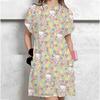 Women's Long Tshirt Dress Summer Fashion Girl Hello Kitty Print Oversized Casual Round Neck Short Sleeved Mini T-shirt Dress
