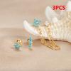 3PCS Vintage Zircon Flower Stud Earring Set For Women Stainless Steel Double Studs Chain Tassel Piercing Earring Fashion Jewelry