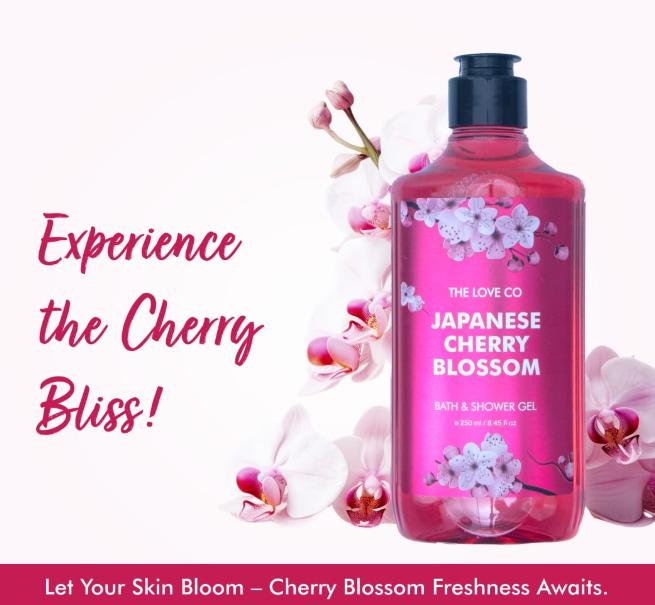 THE LOVE CO. Japanese Cherry Blossom Body Wash Shower Gel, 100% Vegan Body Wash for Women & Men 250ml