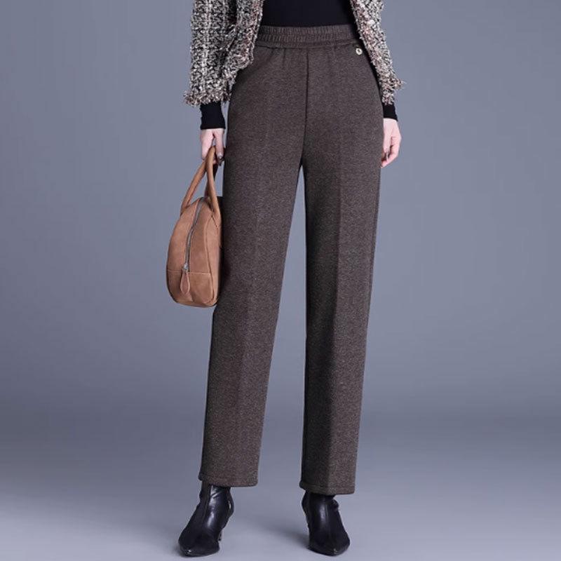 

Women s Fleece-Lined Elastic Waist High-Waist Loose Straight-Leg Pants for Spring and Autumn 2XL (105-115 jin)