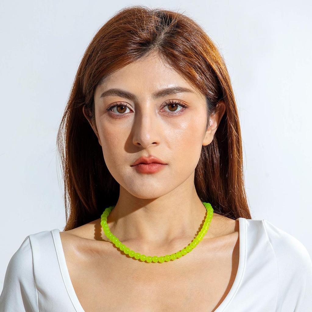 Cross Border Summer Fresh Colorful Bead Necklace for Women's Seaside Vacation Fashion Dopamine Transparent Bead Matching Necklace