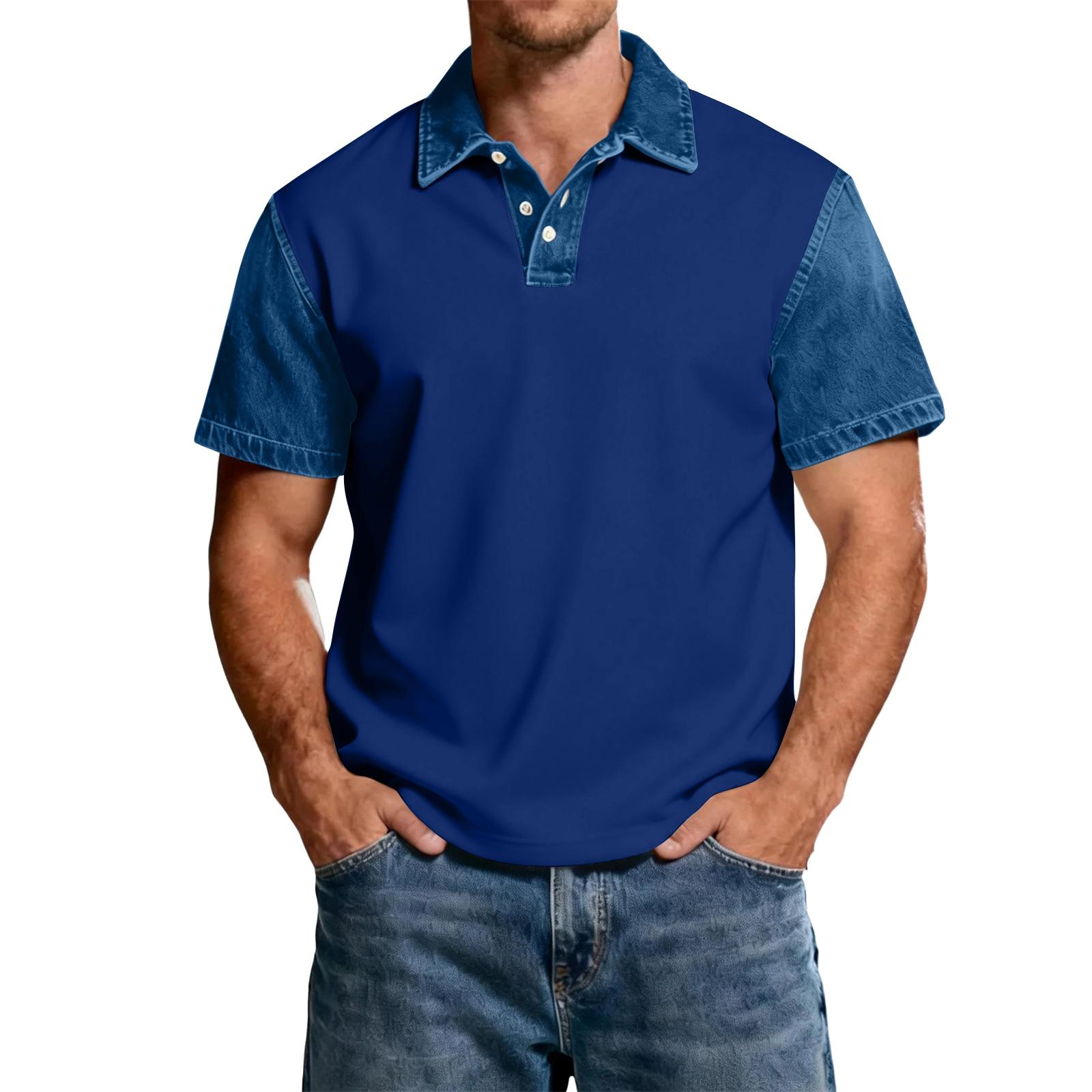 Men s Casual Classic Color-Block V-Neck Lightweight Breathable Short-Sleeve Top S синий