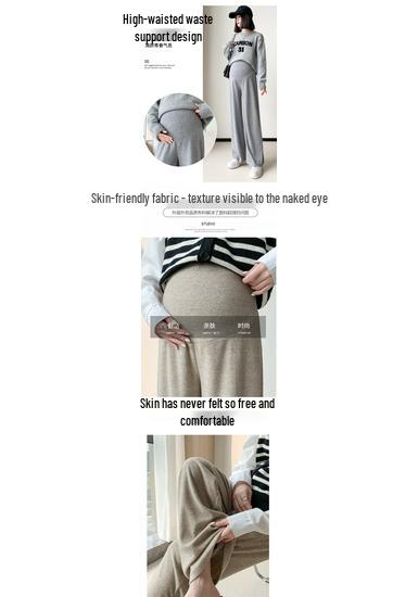 Autumn/Winter Maternity Wide-Leg Cashmere Pants: High Waist, Slimming, Straight Leg