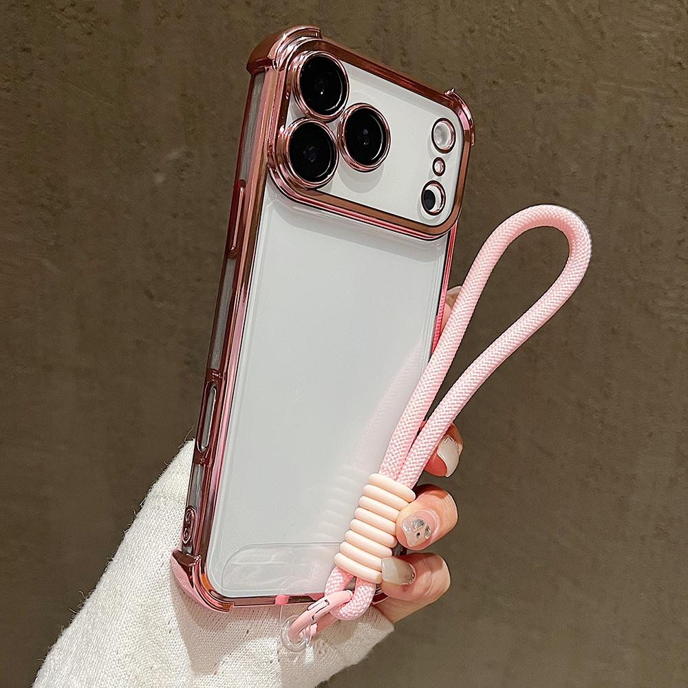 Luxury Plating Clear With Candy Lanyard Shockproof Bumper Phone Case For 17 Pro Max 17 Pro 17 Air Hand Wrist Strap Cover