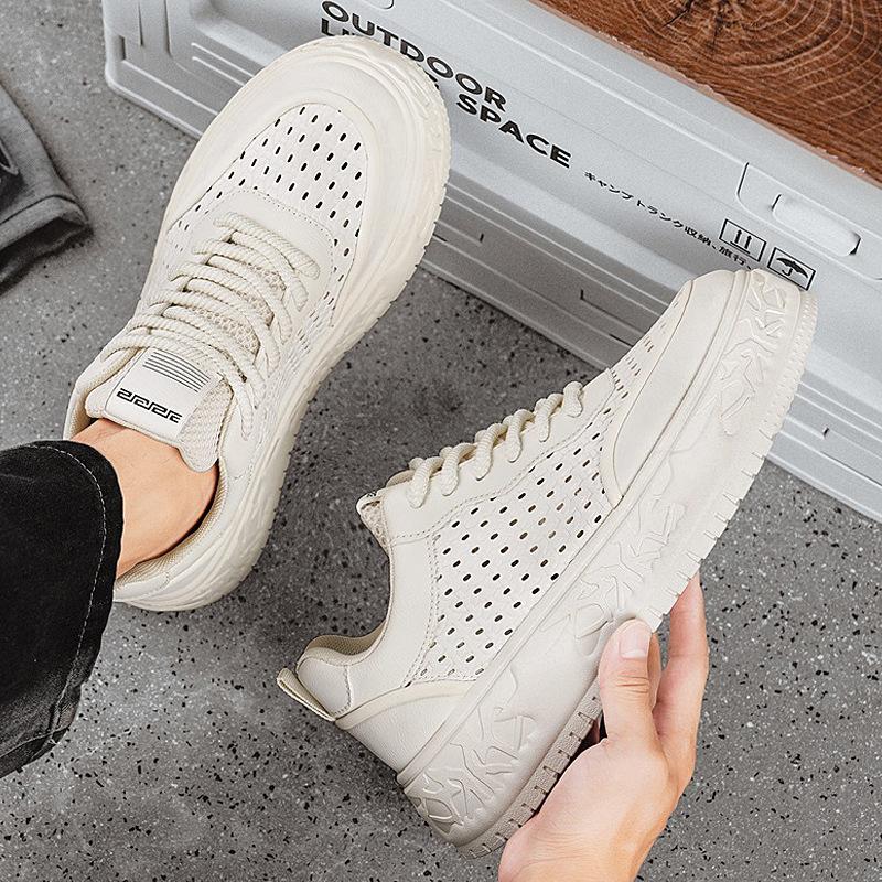 Casual sports hollow men's shoes summer new breathable punching fashion little white shoes personalized thick sole heightening shoes board shoes