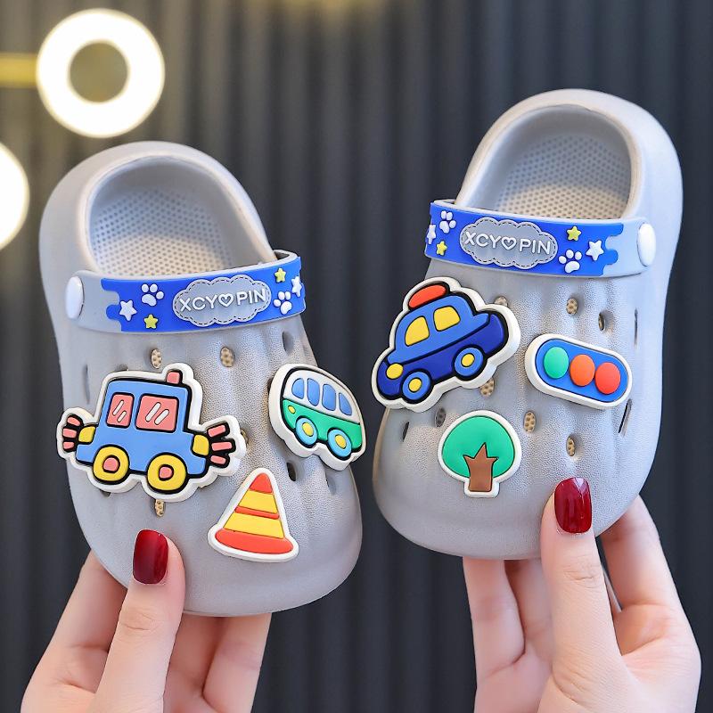 

Car children s slippers boys summer baby child hole shoes baby bath non-slip home girl cool slippers 14CM