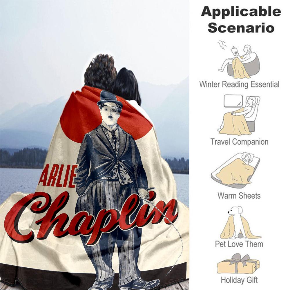 1pc Charlie Chaplin Outdoor Blanket Lightweight Flannel, Soft & Warm, All-Season Use for Sofa, Outdoor, Camping, Living Room, Office066