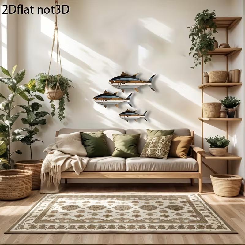 Decoração de Parede de Atum de Madeira com 3 Peças, Reutilizável, Adequada Para Decoração de Casa, Escritório e Sala de Estar.