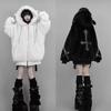 Vintage Bont Patchwork Losse Casual Hooded Jassen Streetwear Effen Winter Y2k Esthetische Jassen Dames Harajuku Tops
