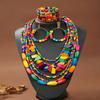 Bohemian Multi-layer Colorful Wood Necklace Exaggerated Bracelet Earrings Party Jewelry Accessory for Women