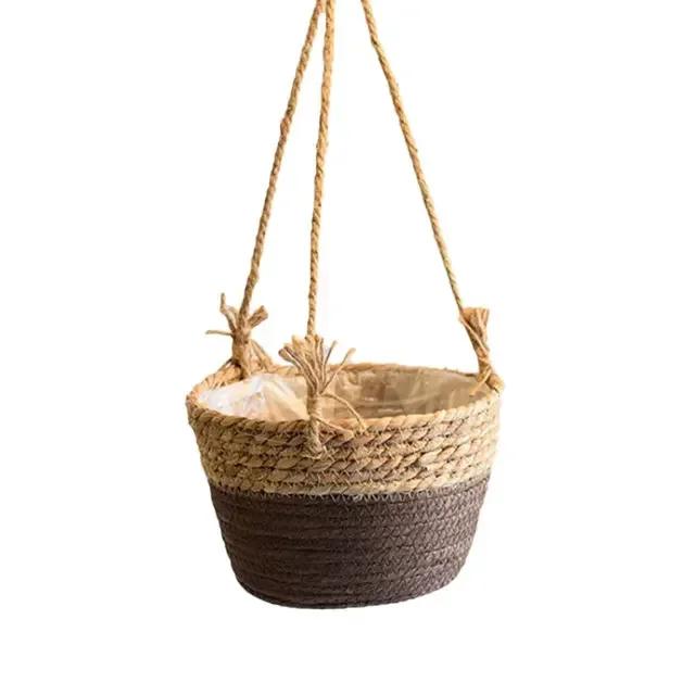Home Decor Garden Plant Storage Basket Hanging Flower Pot Woven Indoor Outdoor Flower Pot Rack Lace Plant Hanger