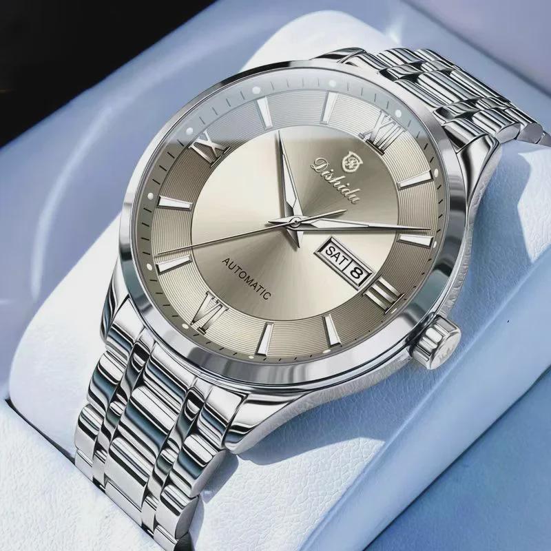 Lysende vanntett mekanisk klokke for menn med kalender