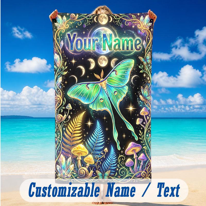 Butterfly Theme Beach Towel Personalized Custom Name & Text Soft Quick Dry Beach Towel for Swimming Travel