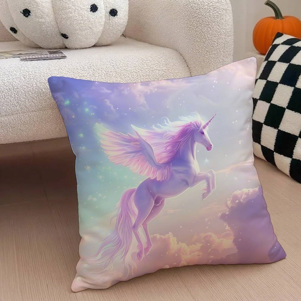 

Милая мечтательная радужная подушка-аниме с единорогом, наволочка против пылевых клещей, потайная молния, шелковистый короткий плюш, чехол для диванной подушки 12x12Inch