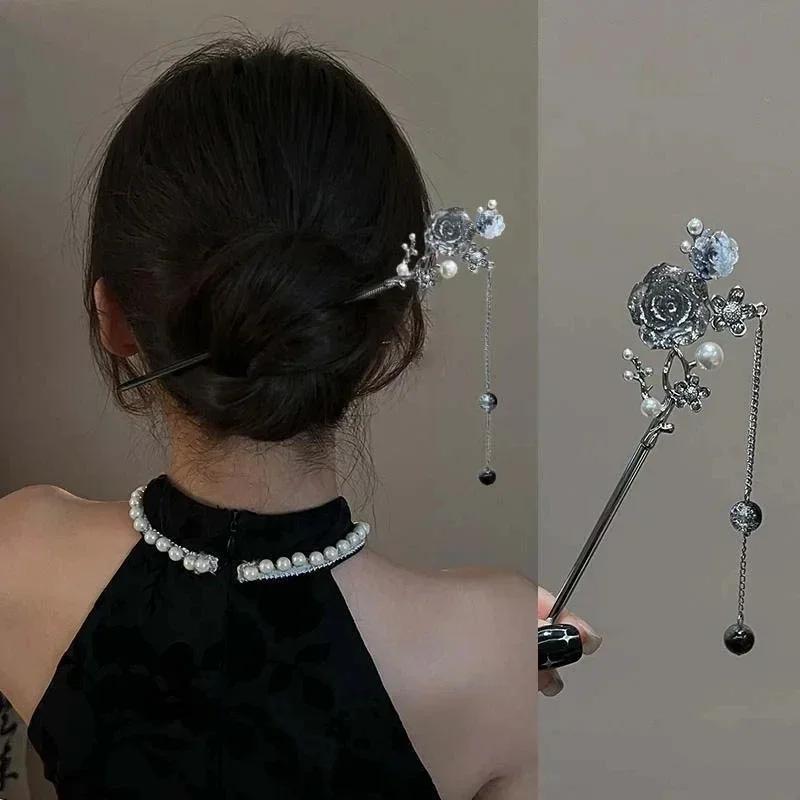 1PC  Chinese Style Butterfly Flower Tassel Hair Stick for Women Vintage Metal Hanfu Chopstick Hair Sticks Hair Accessories