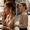 Elegant Triple Flower Drop Earrings for Women Gold Color Floral Dangle Statement Jewelry for Wedding Guest Bridesmaid Party