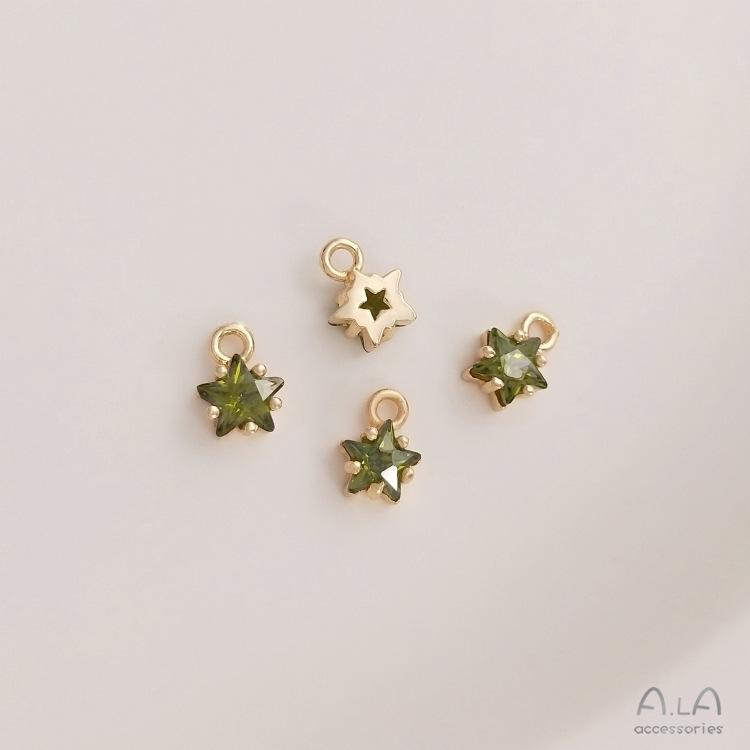 Colorful Pentagram Zircon Birthstone & Lucky Stone 14K Gold-Filled Pendant Charm with Long-Lasting Color.